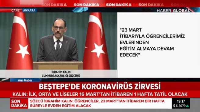 İlk orta ve liseler  16 Mart itibarıyla bir hafta tatil edildi