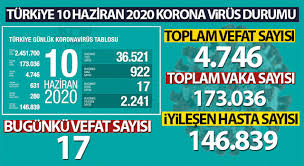 10 Haziran Korona Tablosu 