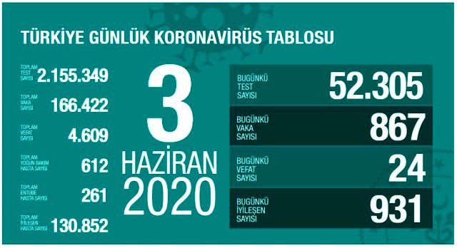 3 Haziran Korona Tablosu 
