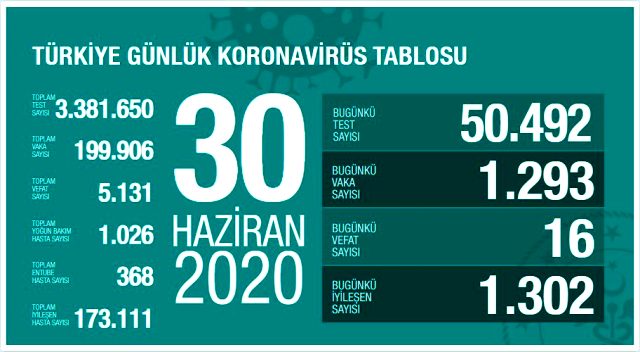  30 Haziran korona tablosu