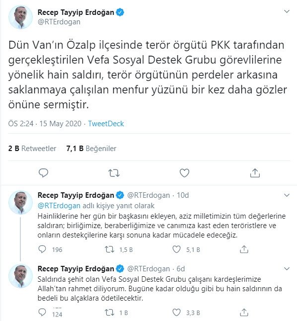 Erdoğan'dan PKK'nın alçak saldırısına tepki