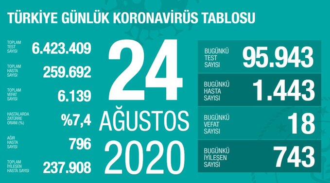 24 Ağustos korona tablosu 