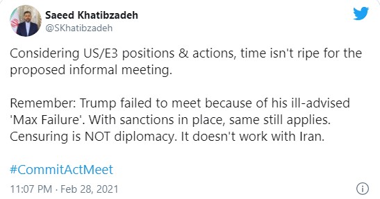 İran AB'nin Nükleer Anlaşma Toplantısı Teklifini Reddetti 