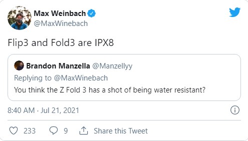 Galaxy Z Flip 3 ve Galaxy Z Fold 3İçin IP Derece Beklentisi