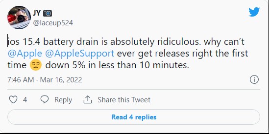 İphone  İOS 15.4 Pil Boşaltma Sorunlarına Neden Oluyor