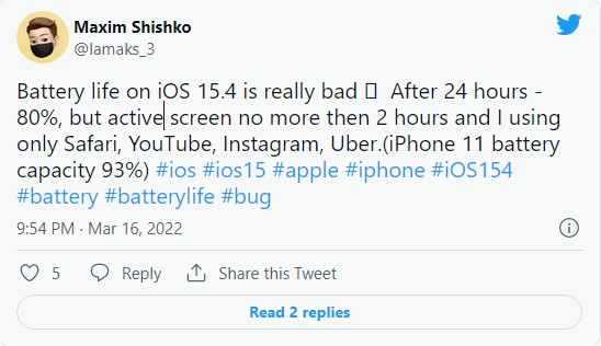 İphone  İOS 15.4 Pil Boşaltma Sorunlarına Neden Oluyor