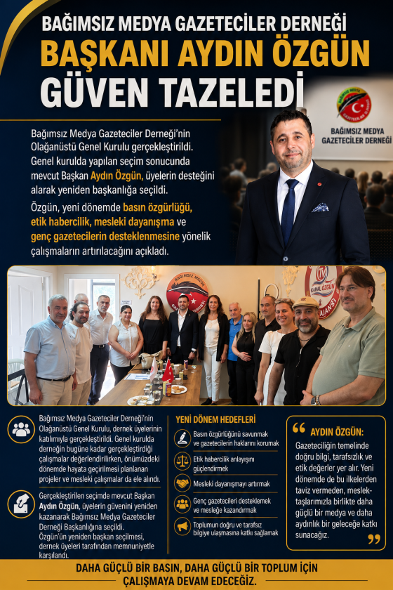 Bağımsız Medya Gazeteciler Derneği Başkanı Aydın Özgün Güven Tazeledi.