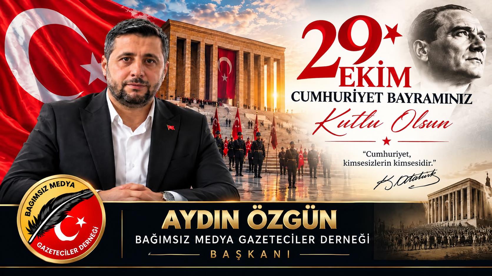 29 Ekim Cumhuriyet Bayramı mesajı için Bağımsız Medya Gazeteciler Derneği’nin hazırladığı Aydın Özgün afişi