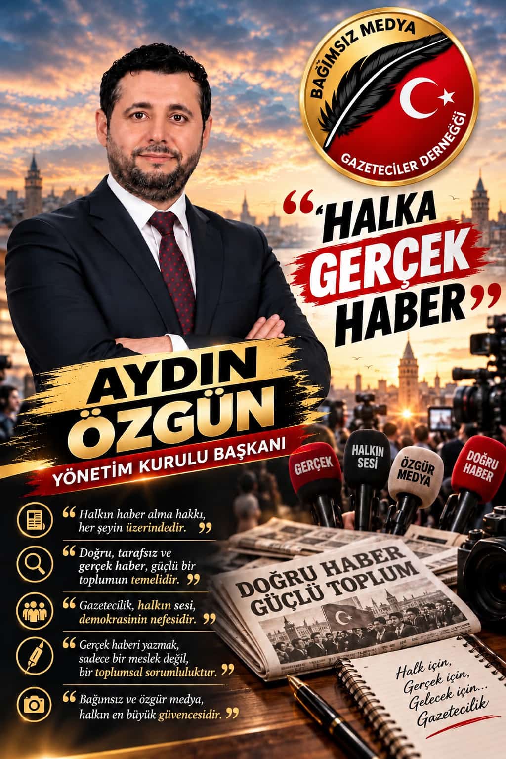 Dünya Gazeteciler Günü için Bağımsız Medya Gazeteciler Derneği’nin hazırladığı Aydın Özgün afişi