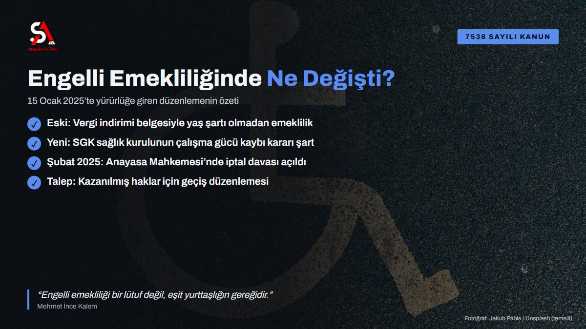 Engelli emekliliğinde ne değişti: 7538 sayılı Kanun öncesi ve sonrası, AYM davası ve geçiş düzenlemesi talebi (bilgi kartı)