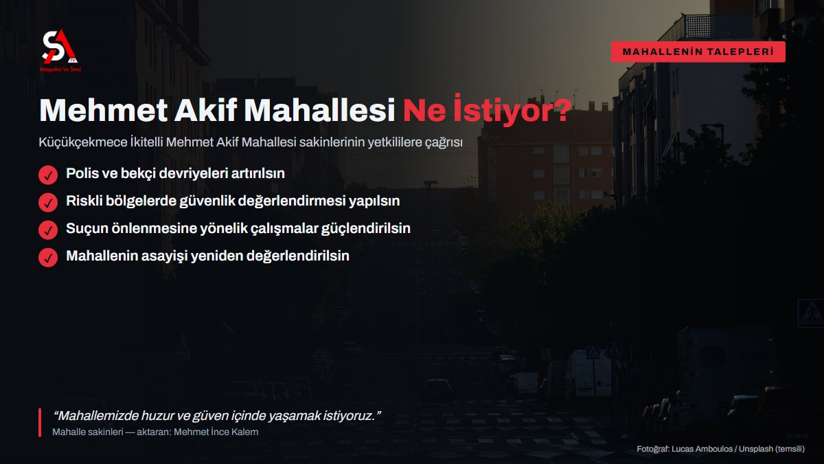 Mehmet Akif Mahallesi sakinlerinin talepleri: devriyelerin artırılması, güvenlik değerlendirmesi, suçun önlenmesi (bilgi kartı)